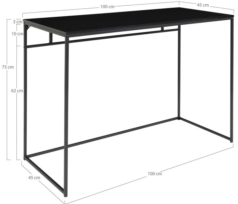 Vita íróasztal, fekete kerettel 100x45x75 cm