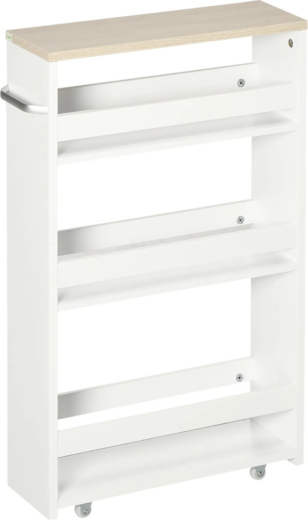 Kleankin 3-szintes Keskeny Fürdőszobai Tárolószekrény Oldalsó Fogantyúval és Kerekekkel Konyhához és Nappaliba Modern Stílus 48x15x80 cm Fehér | Aosom