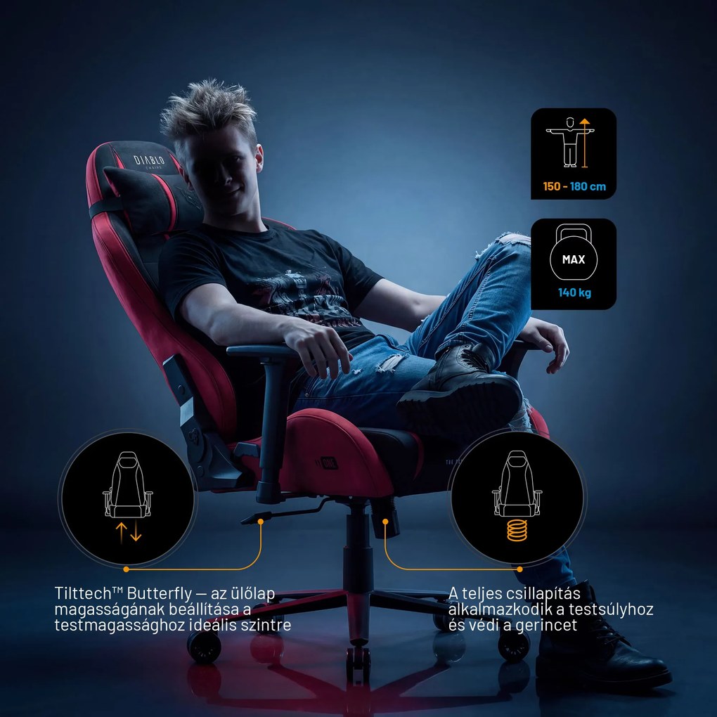 Gamer szék szövet Normal Size, fekete-piros: Diablo X-One 2.0 Bloody Mary