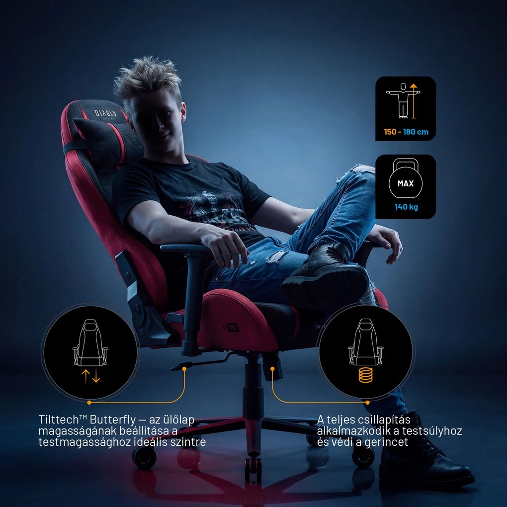 Szövet gamer szék fekete-piros Diablo X-One 2.0 Bloody Mary Normal