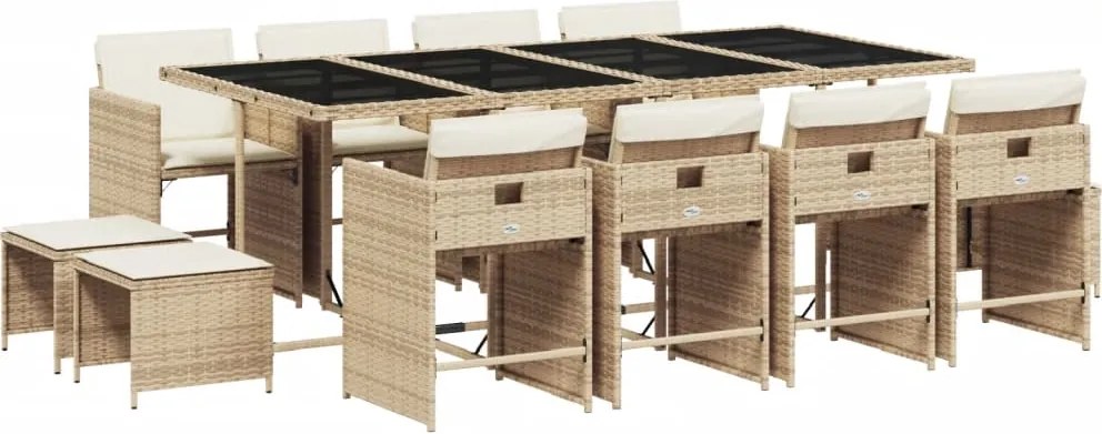 vidaXL 13 részes bézs polyrattan kerti étkezőgarnitúra párnákkal