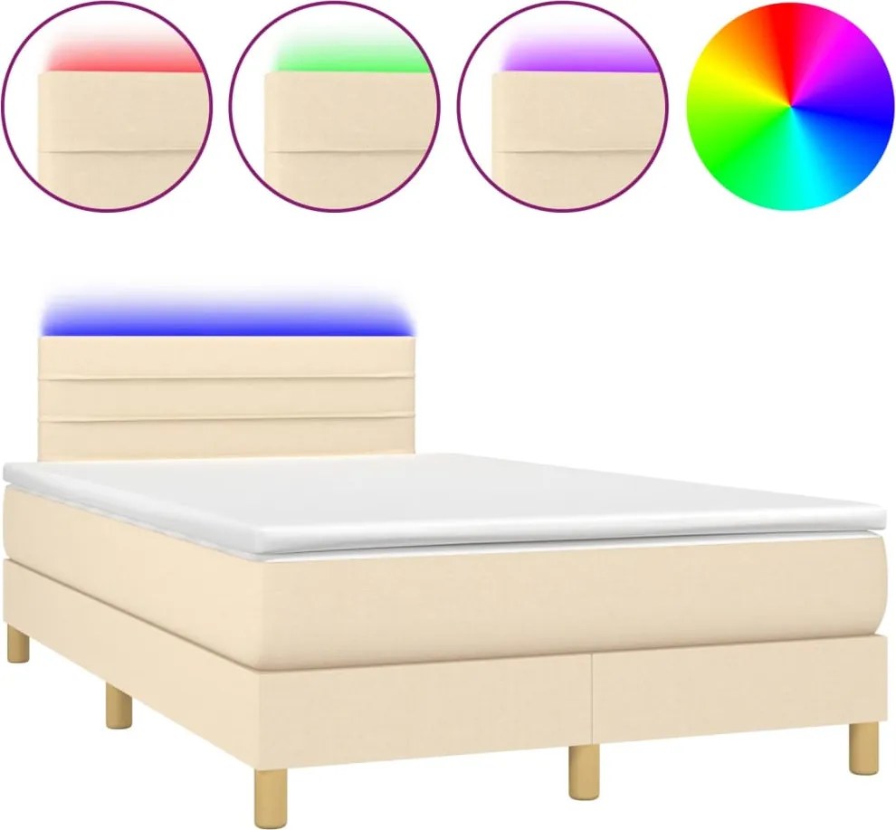 vidaXL krémszínű szövet rugós és LED-es ágy matraccal 120 x 200 cm