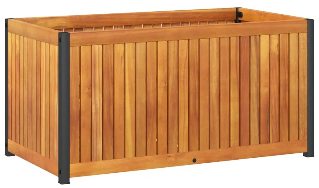 vidaXL tömör akácfa és acél kerti virágtartó 85 x 45 x 44 cm
