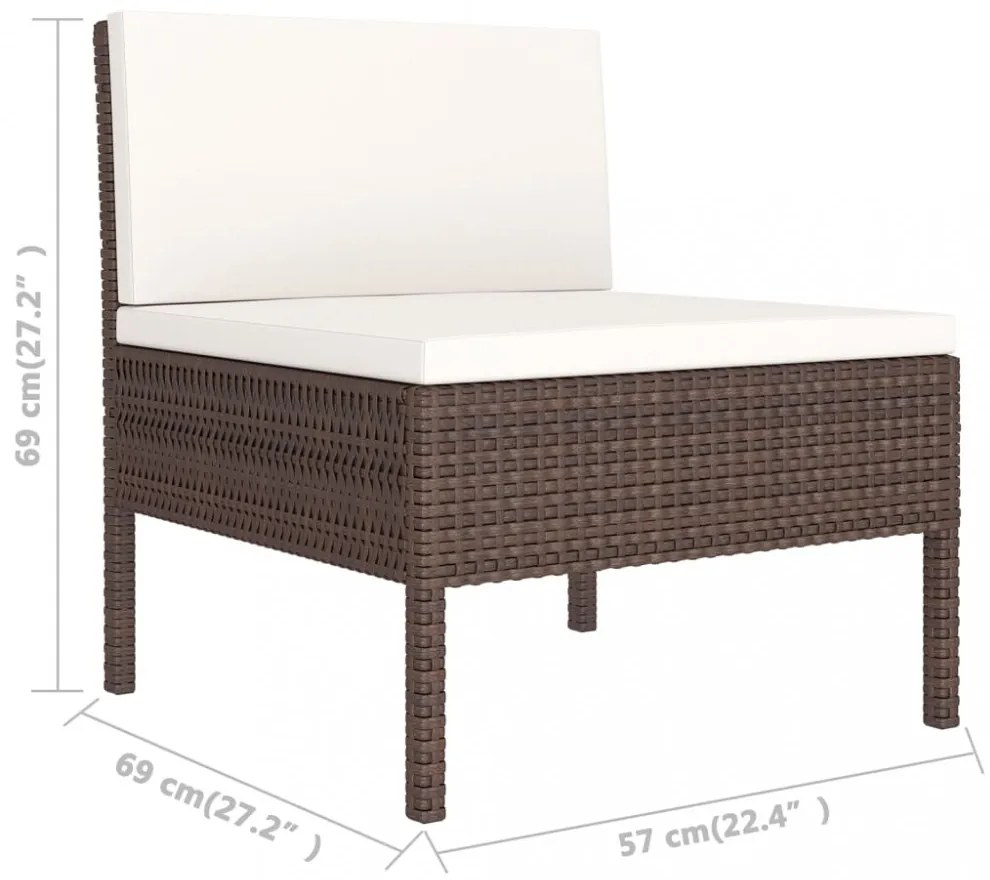 7 részes barna polyrattan kerti bútorszett párnákkal