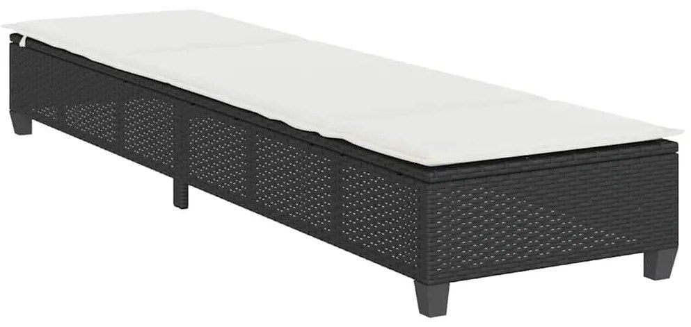 Fekete polyrattan napozóágy párnákkal 55x200x25,5 cm