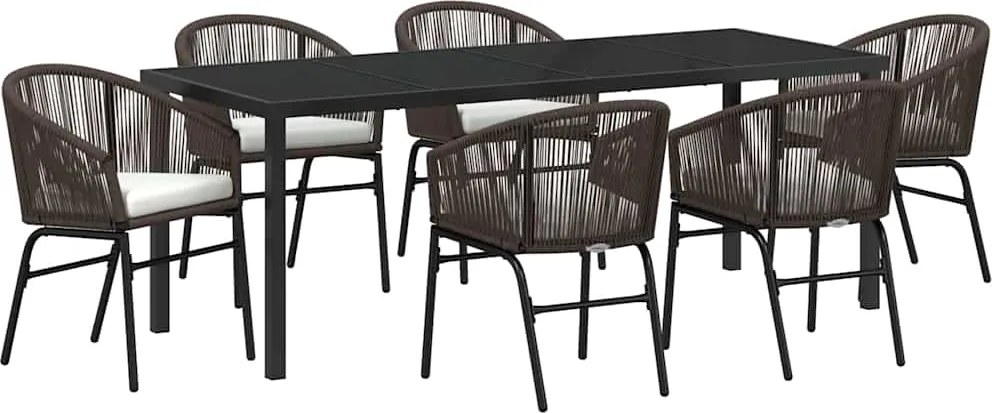 vidaXL Kert étkező szett 7 pcs Barna Porszórt acél