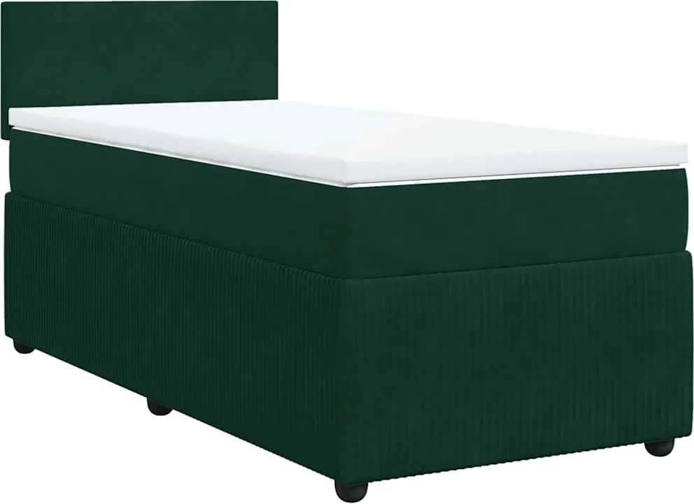 vidaXL sötétzöld bársony rugós ágy matraccal 90 x 200 cm