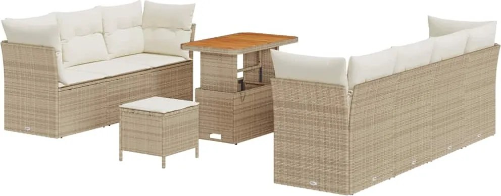 vidaXL Kerti Kanapé Szett 10 pcs Bézs polirattan