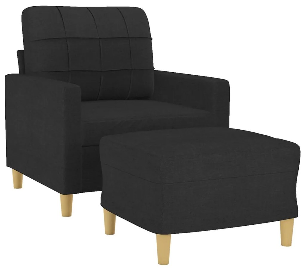 fekete szövet kanapéfotel lábtartóval 60 cm