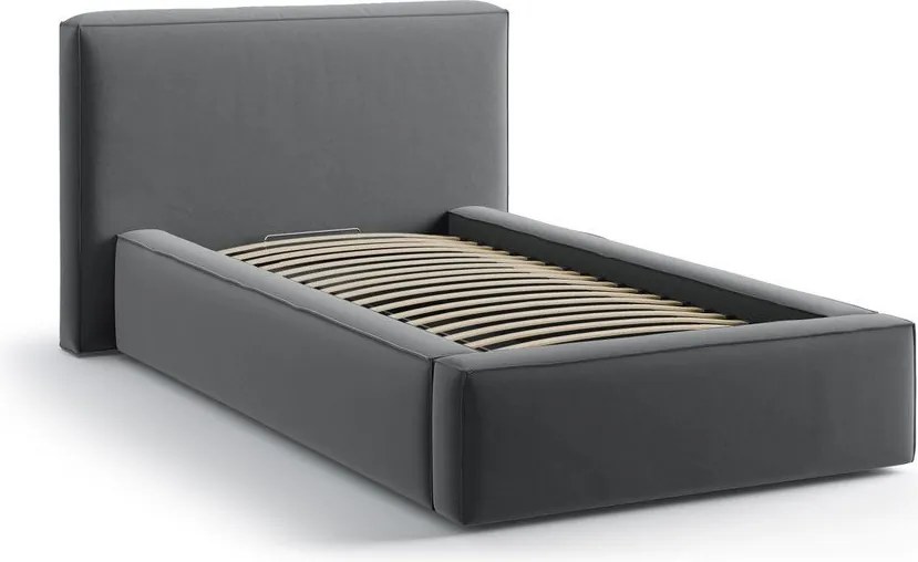 Szürke kárpitozott ágyneműtartós egyszemélyes ágy ágyráccsal 90x200 cm Jodie – Micadoni