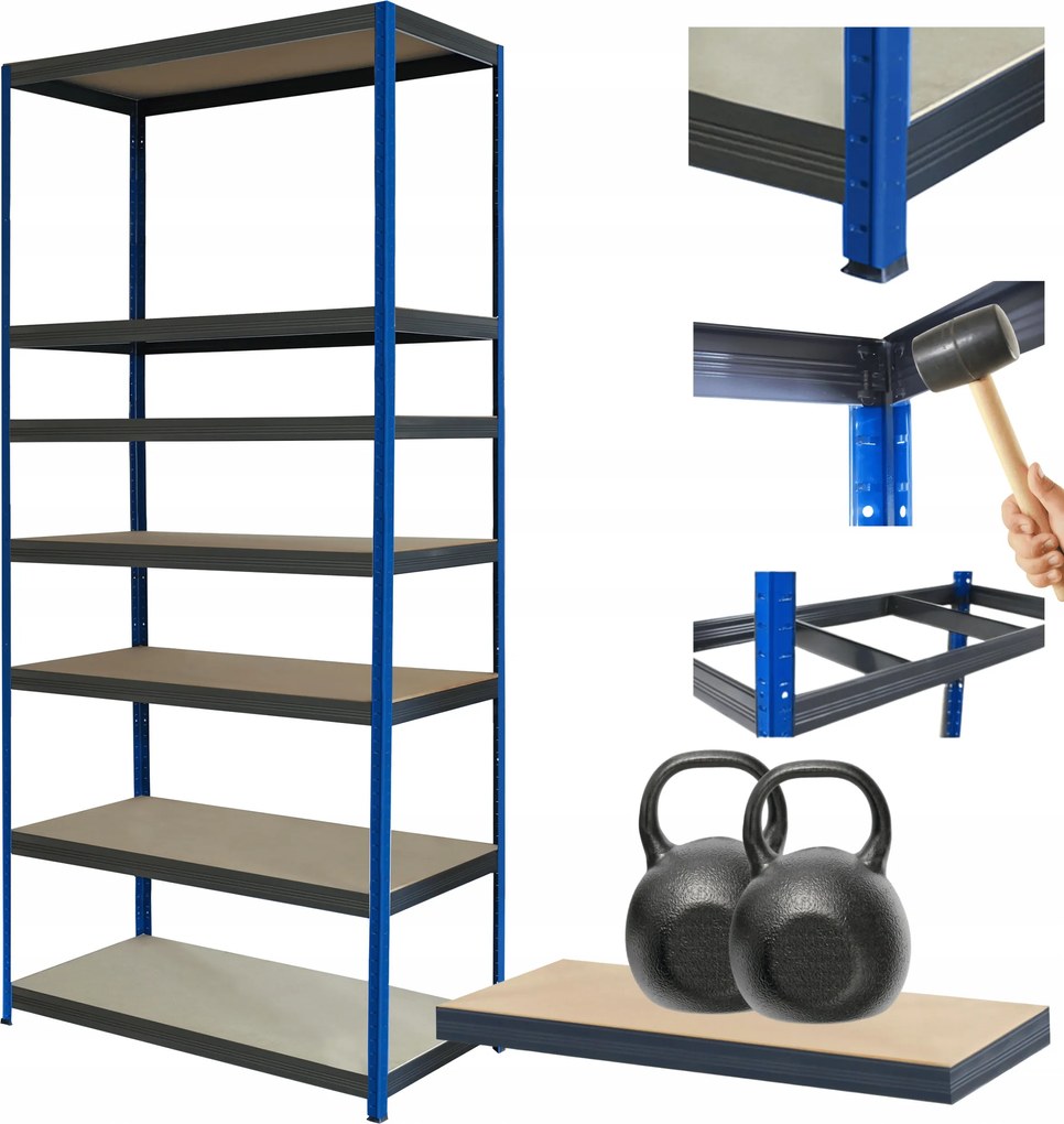 Tárolószekrény fém állvány Helios 270x110x45cm 7Px275kg Tömör Kék