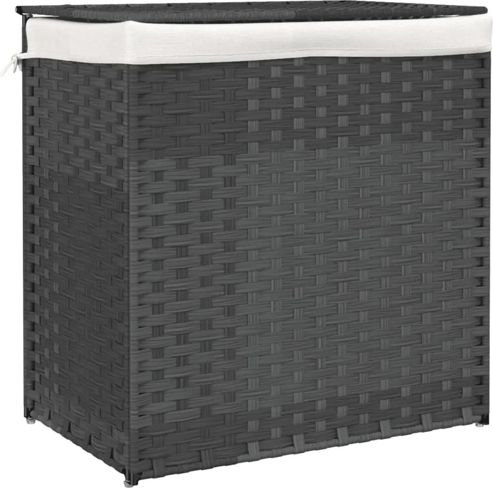 vidaXL szürke polyrattan szennyeskosár 2 rekesszel 53x33x57 cm
