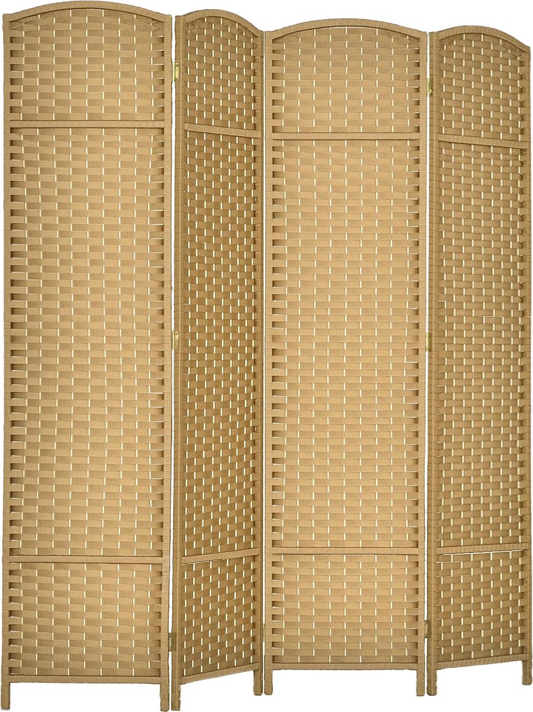 HOMCOM Beltéri Fa Térelválasztó 4 Panel 160 x 170 cm Összecsukható Privát Képernyő Szőtt Felülettel, Elválasztó Parti Élet Térhez, Hálószobához, Ottho