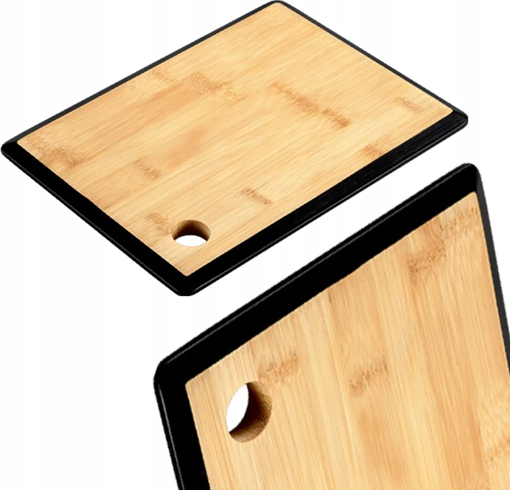 Bambusz Fa Vágódeszka Fekete Kerettel, 27X19 CM Szeleteléshez És Tálaláshoz