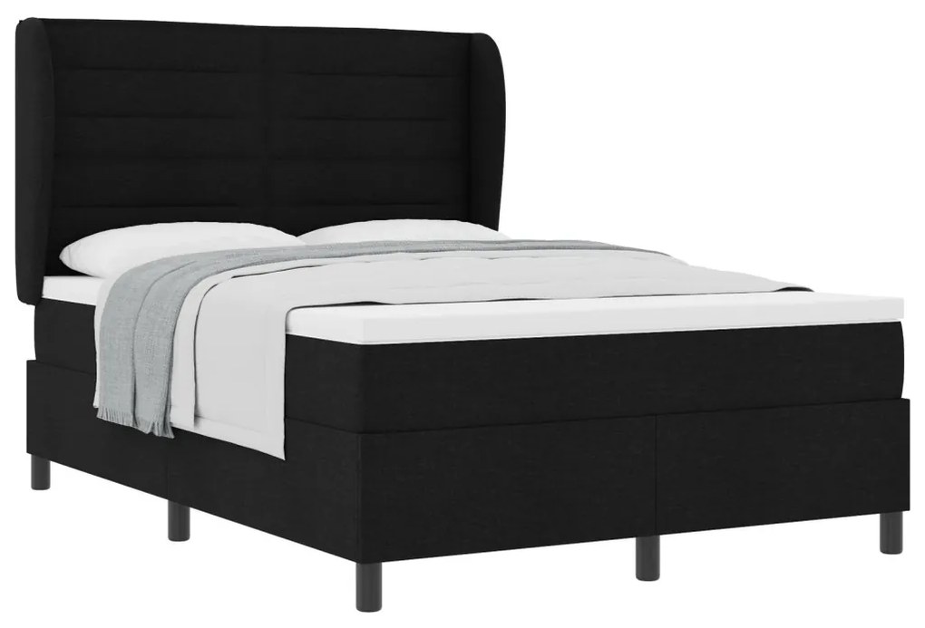 Boxspring Ágy Mattal Fekete 160x200 cm Szövet