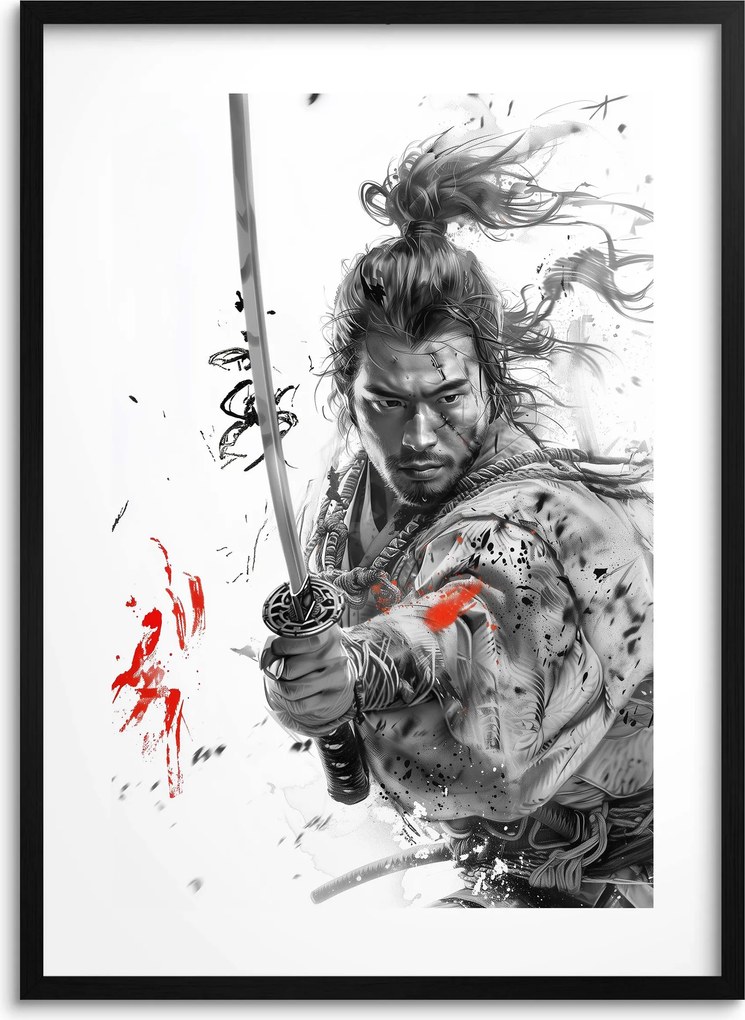 Modern Vászonkép Fekete-fehér Fali Poszter Nappaliba Szamuráj 50x70