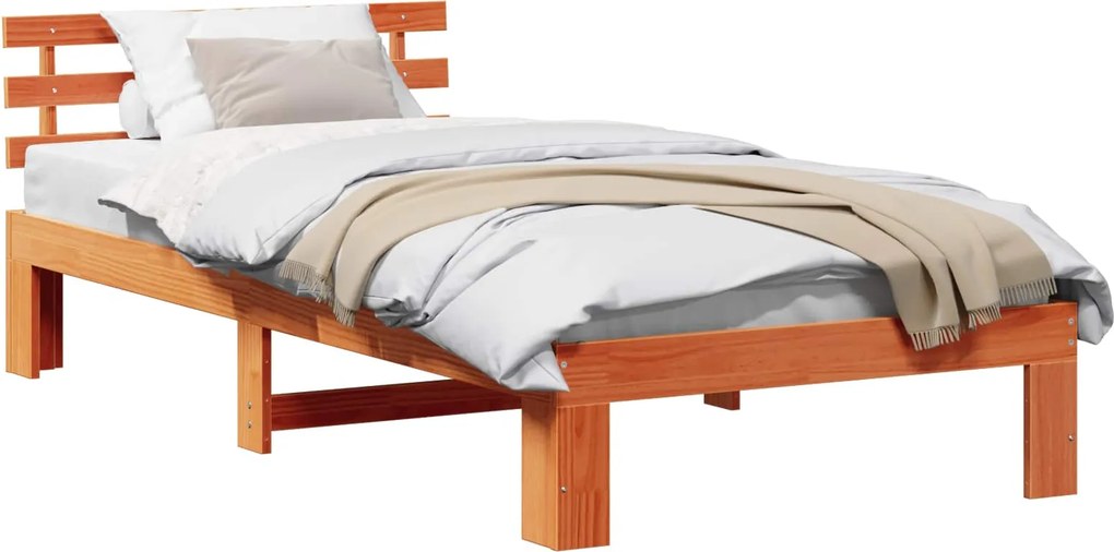 vidaXL Ágykeret fejtámlával Faggyú barna 90 x 200 cm Tömör fenyőfa