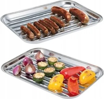 Grilltálca 34x24 cm rozsdamentes acélból, többször használható