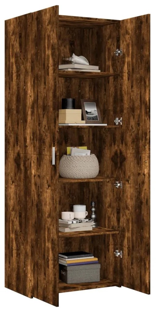 füstös tölgy színű szerelt fa magasszekrény 70 x 42,5 x 185 cm