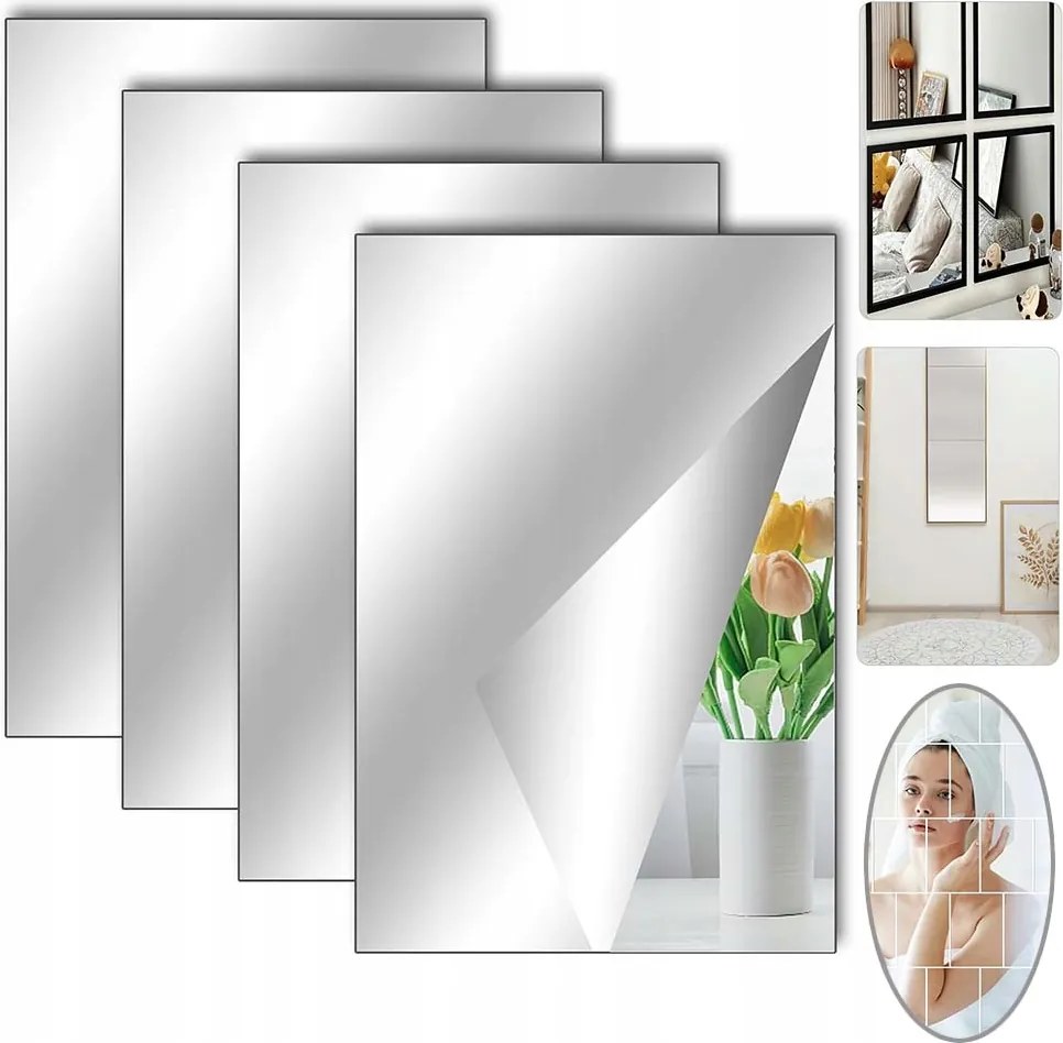 Fali tükör öntapadós flexibilis keret nélkül 40 x 30 cm, 2 mm,4 db