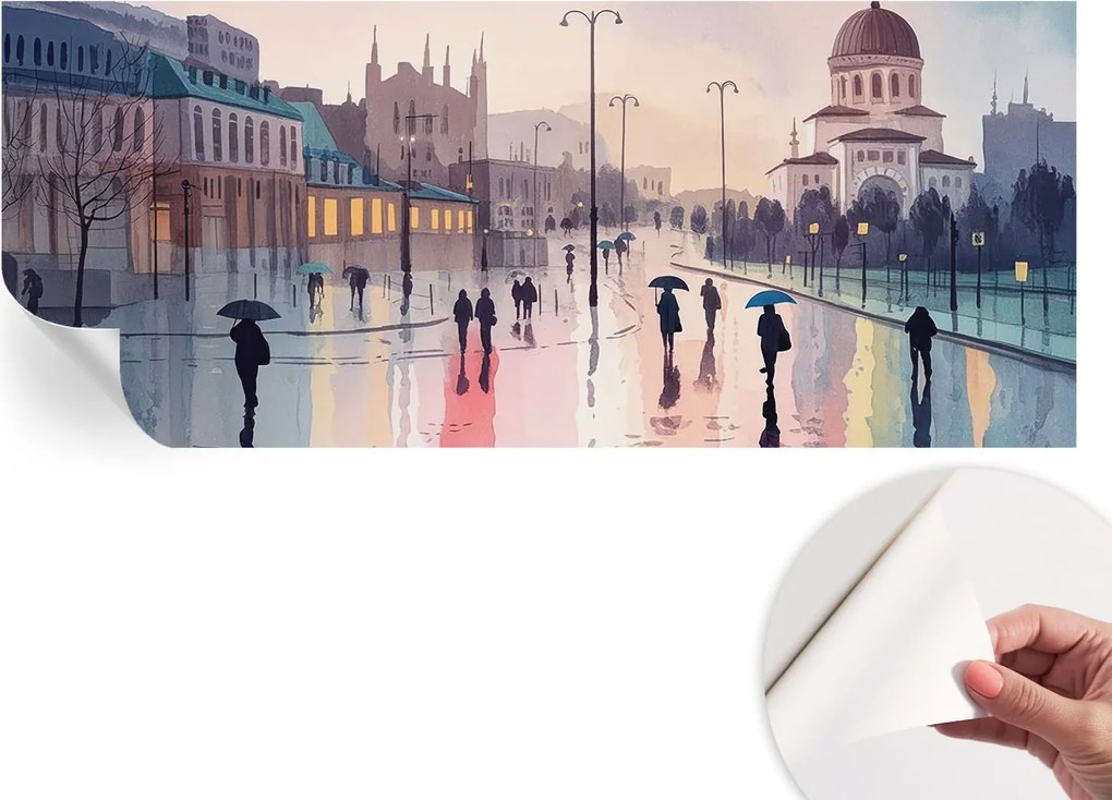 Öntapadós tapéta Fali furnér 3D hatás Esős séta 250x104 cm