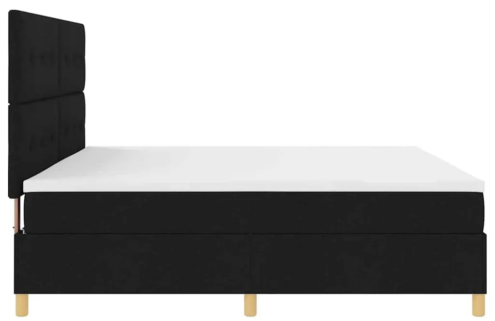Boxrugós ágy fejtámlával Fekete 200 x 200 cm szövet