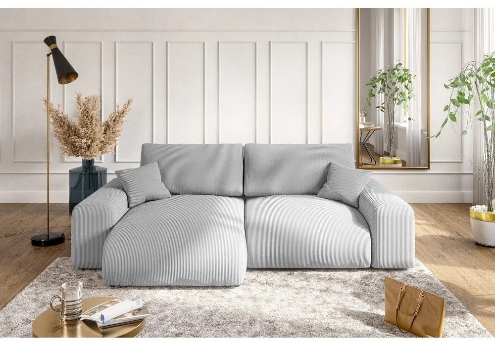 Világosszürke kordbársony sarokkanapé (variálható) Justin – Ropez