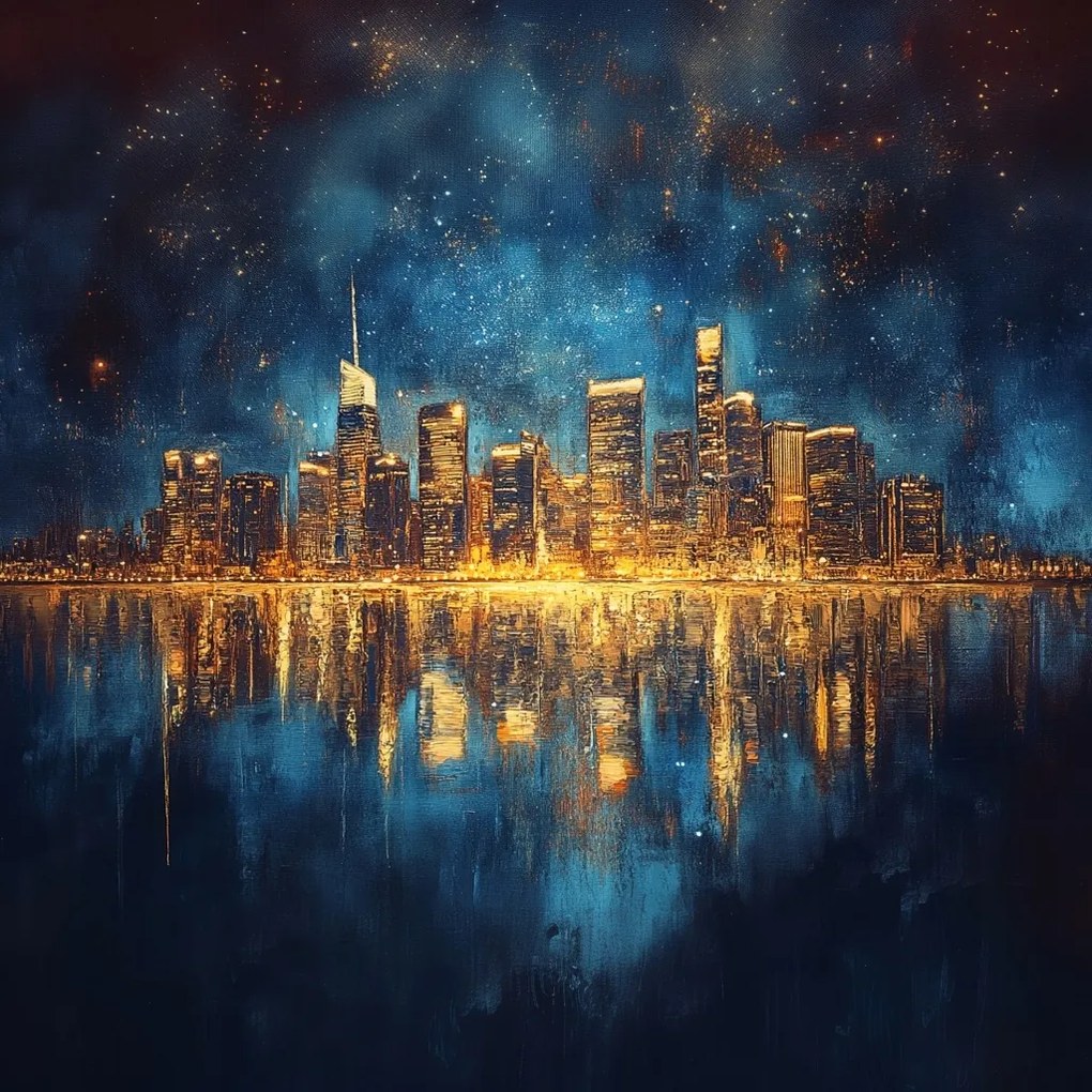 Vászonkép Canvas Panoráma Éjszaka Usa New York Manhattan Fények 80x80