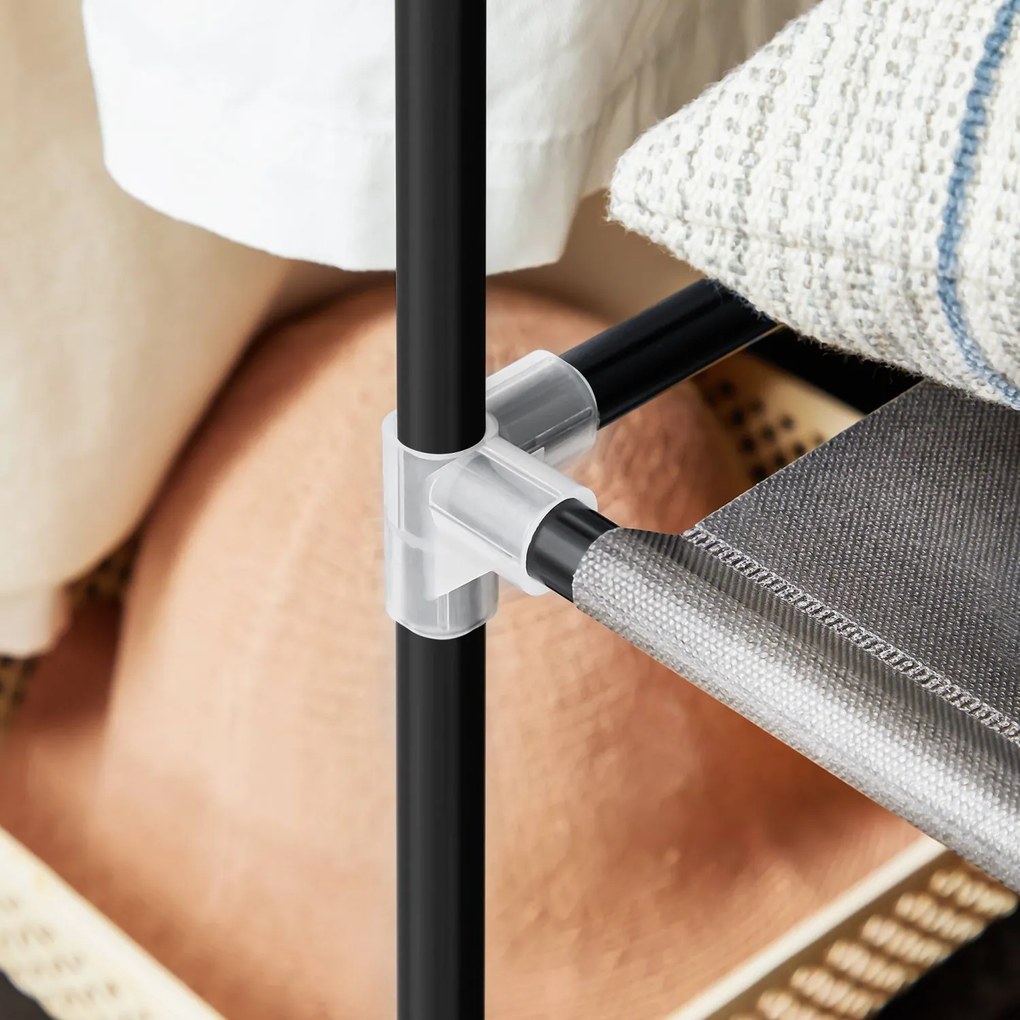Szövet ruhatároló szekrény hordozható gardrób, ruhaakasztóval, szürke 150x45x175cm