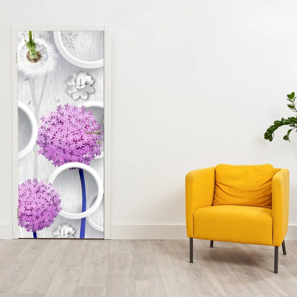 Fotótapéta ajtóra - 3D absztrakció, körök és virágok (95x205cm)