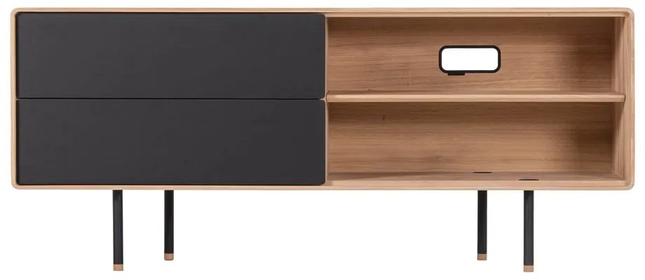 Fekete-natúr színű tölgyfa TV-állvány 150x64 cm Fina – Gazzda