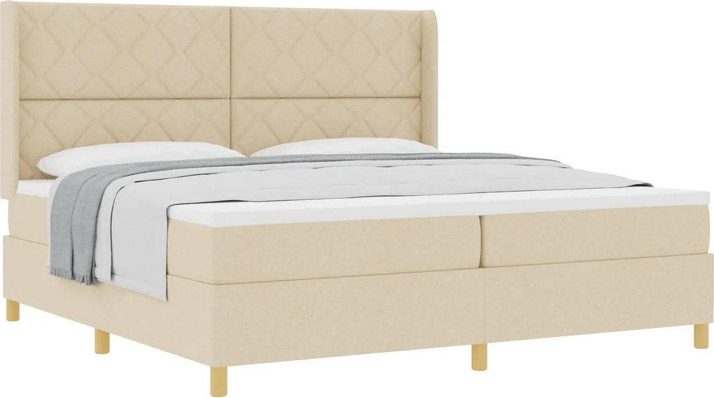 vidaXL Boxrugós ágy matracmal fejtámlával Krém 200 x 200 cm szövet