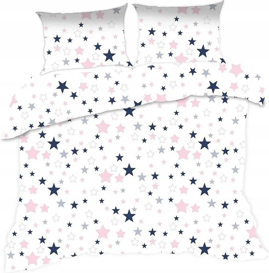 Ágyneműhuzat 160x200 csillagos fehér rózsaszín Kids