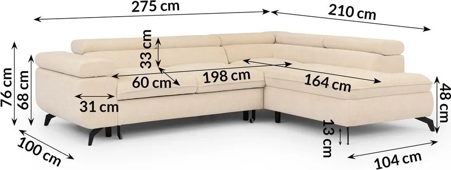 Krémszínű zsenília sarokkanapé (jobb oldali-L alakú) Marbeya – Ropez