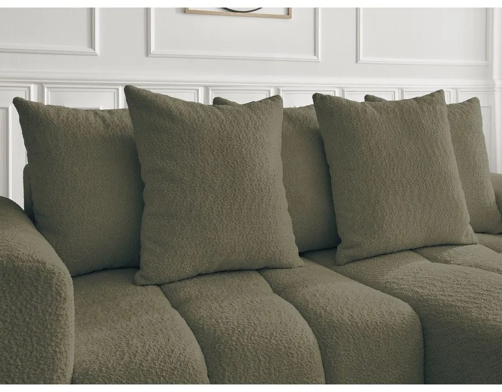 Khaki buklé kinyitható-tárolóhelyes sarokkanapé (jobb oldali-heverő résszel) Roxelane – Bobochic Paris