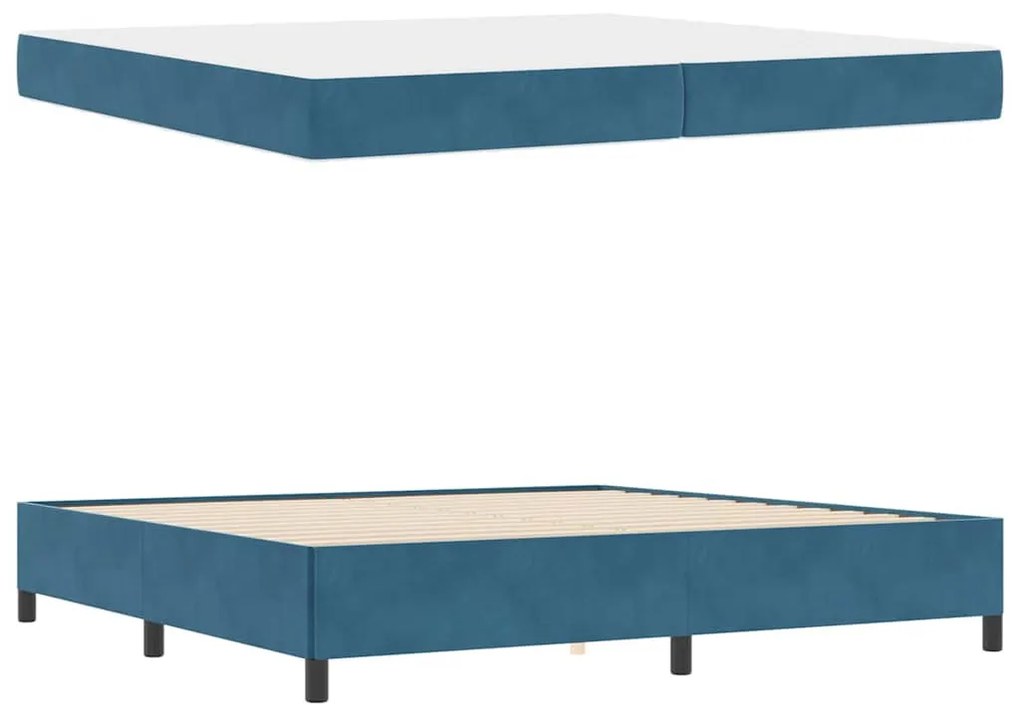 Ágykeret matracmal Sötétkék és fehér 200 x 200 cm Bársony