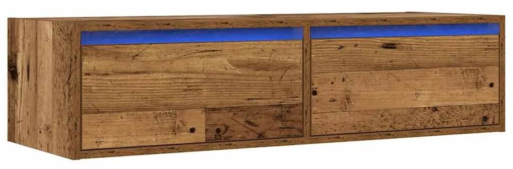 TV szekrény LED világítással régi fa 100X35,5x25 cm