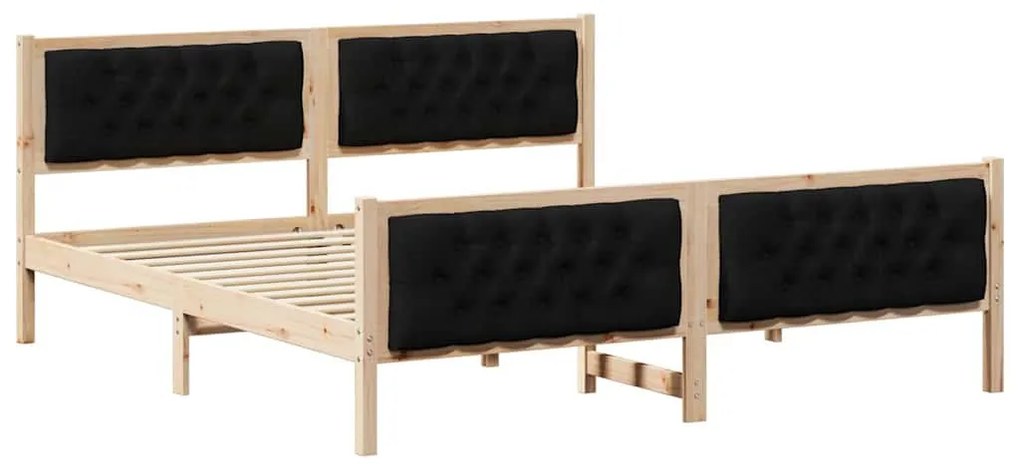 Ágykeret fejtámlával Fekete 160 x 200 cm Tömör fenyőfa