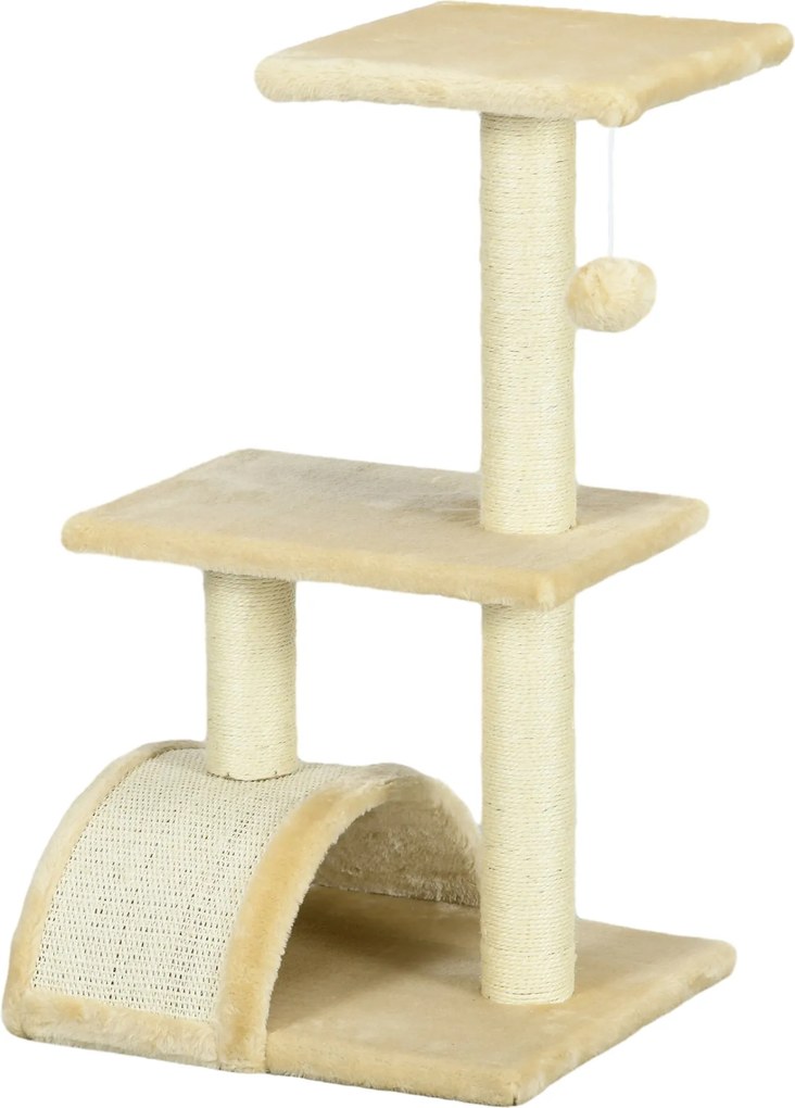 PawHut Macska Fája 72 cm MacskaTorony Plüss Labdákkal, Zsineg Oszlopokkal, Platformmal, Karmolós Lappal Több Szintes Karmolós MacskaFa, Mászófa Közepe
