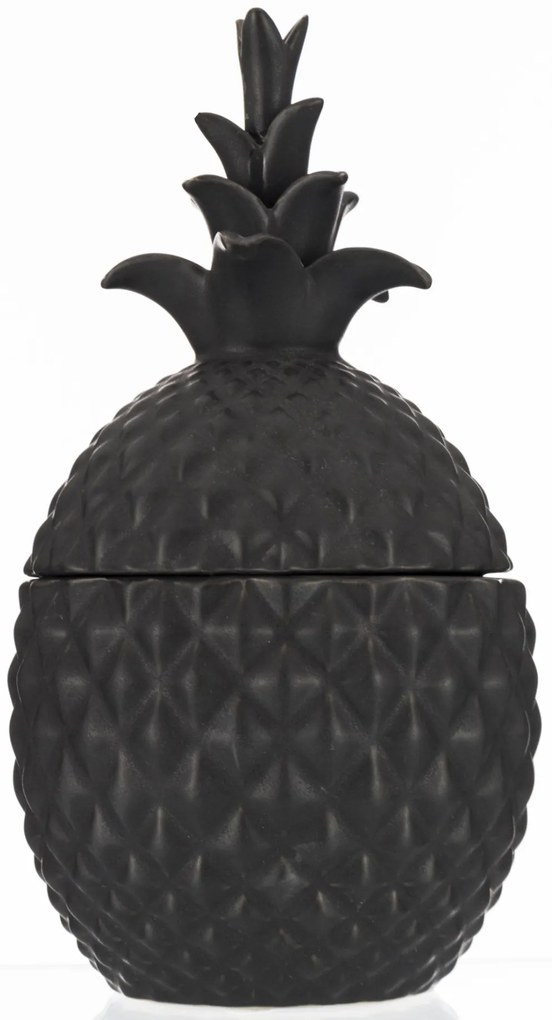 Dekoratív Dekorfigura Ananász fedővel Kerámia Lakkfekete 23x12x12cm