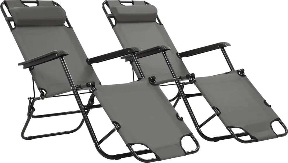 vidaXL 2 db szürke összecsukható acél napozóágy lábtartóval