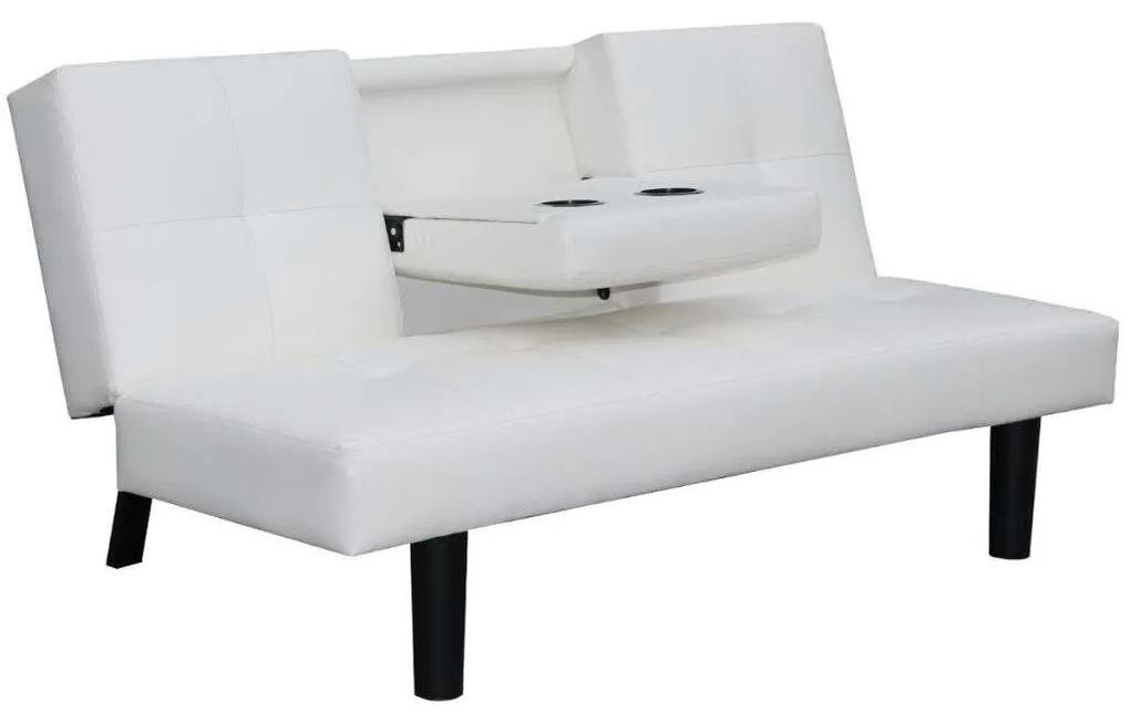 vidaXL Fehér műbőr kanapé lecsukható asztallal