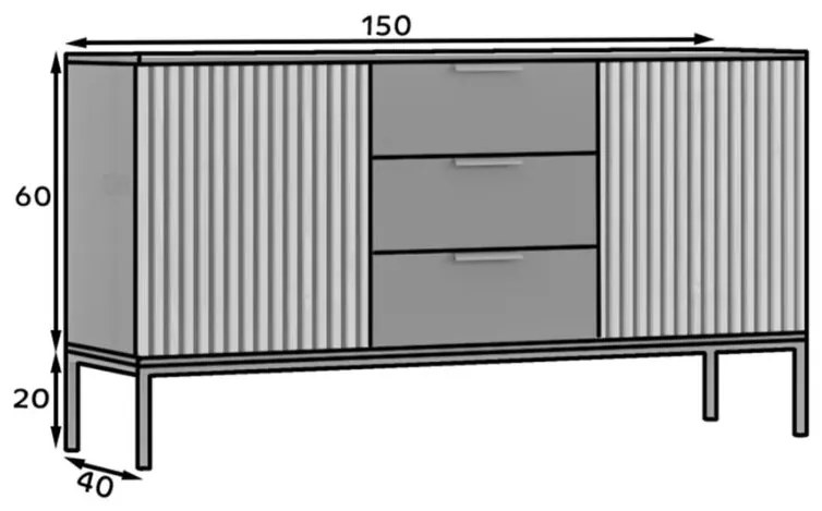 Komód MEORATI 150x40 cm, fekete/tölgy artisan