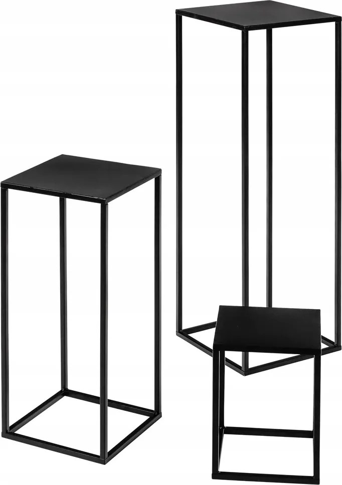 Fém virágtartó, fekete, 3 db-os szett