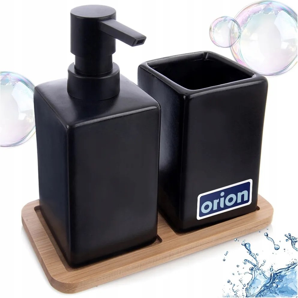 Fürdőszobai szett szappan adagoló gél bögre állvány fekete bambusz