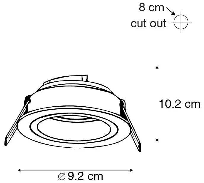 6 darabos modern, süllyesztett spotlámpa készlet fekete, 9,2 cm-es, forgatható és dönthető - Chuck