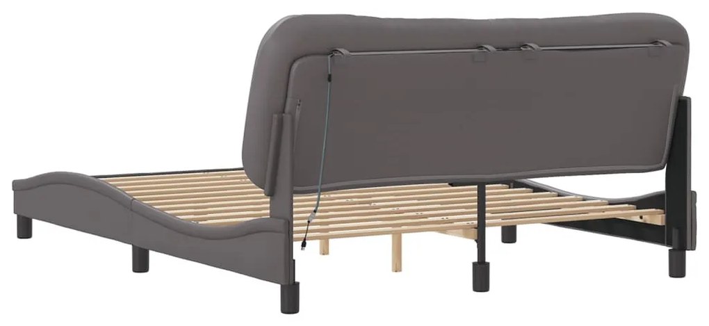 szürke ágykeret LED-ekkel matrac nélkül Hvar 160 x 200 cm