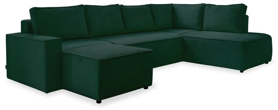 Sötétzöld kordbársony kinyitható sarokkanapé (jobb oldali-U alakú) Brave Dave – Miuform