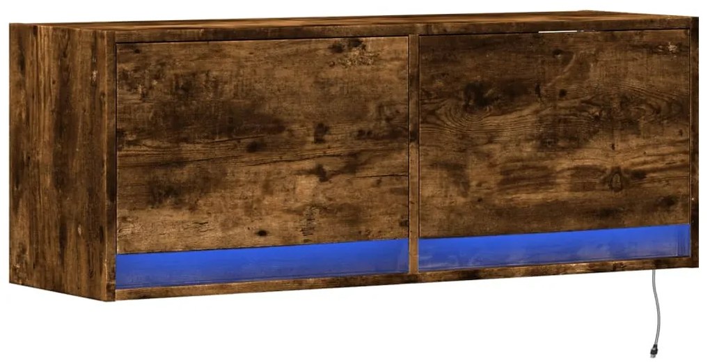 füstös tölgy színű fali TV-szekrény LED-ekkel 100x31x35 cm