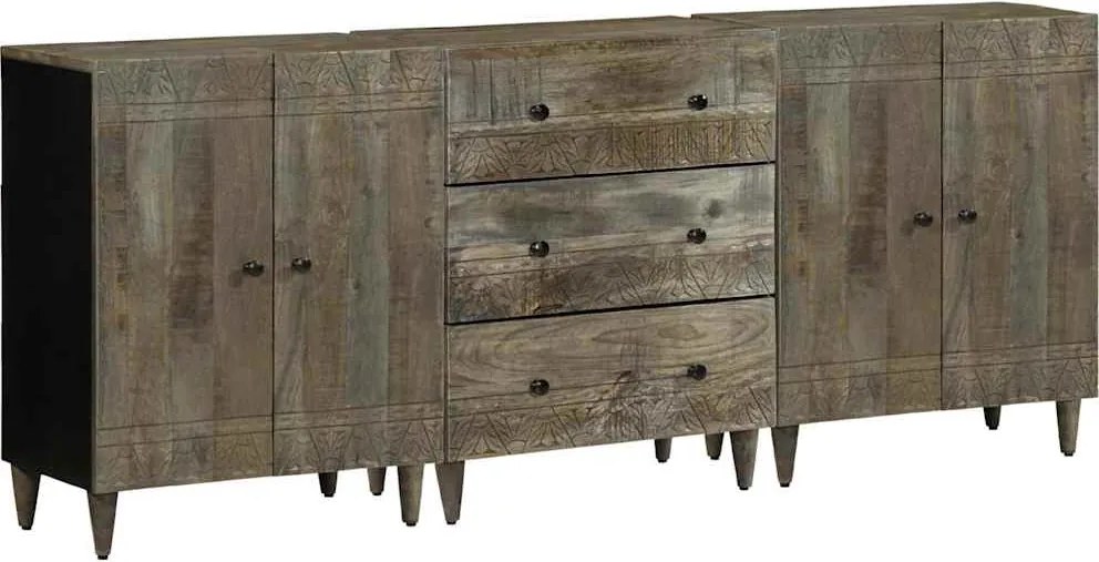vidaXL 3 db világosszürke tömör mangófa tálalószekrény 60x33,5x75 cm